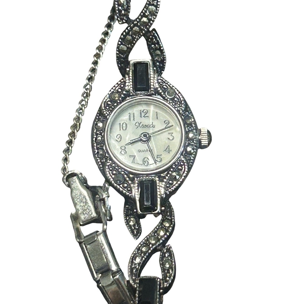 Xanadu Watch Women OS Silver Black Art Deco Marcasite Style Quartz Dress Watch